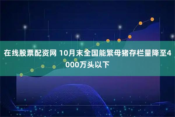 在线股票配资网 10月末全国能繁母猪存栏量降至4000万头以下